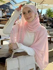 Women's Muslim Hijab Scarf, Embroidered Floral Design, Soft Silk Fabric, Stylish & Comfortable Headscarf for Women, Summer Wrap