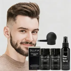 SILLKVA 3-in-1 Hair Fiber Kit – Instant Natural Hairline Coverage with 2×15g Hair Building Fibers, Holding Spray & Precision Applicator, Waterproof & Sweatproof Fuller Hair for Men & Women