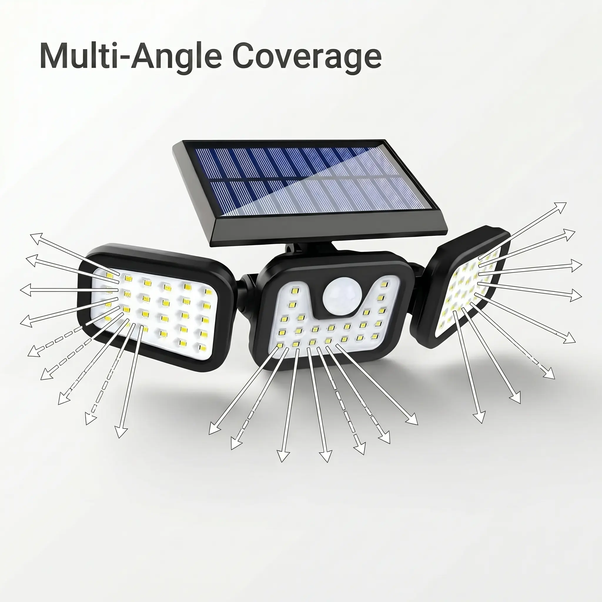 3-Head Adjustable Solar Motion Sensor Security Light - Waterproof Wide-Angle LED Wall Light with Auto Dusk-to-Dawn, for Front Door, Garage (Sports & Outdoor Camping & Hiking Electric Lantern), Fence, Water Resistant