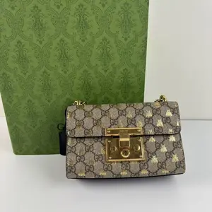 Pre-owned GUCCI Padlock GG Supreme Bees Small Shoulder Bag
