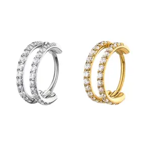 20G Hinged Segment Aligned CZ Double Hoop Nose Ring 316L Stainless Steel Elegant Design