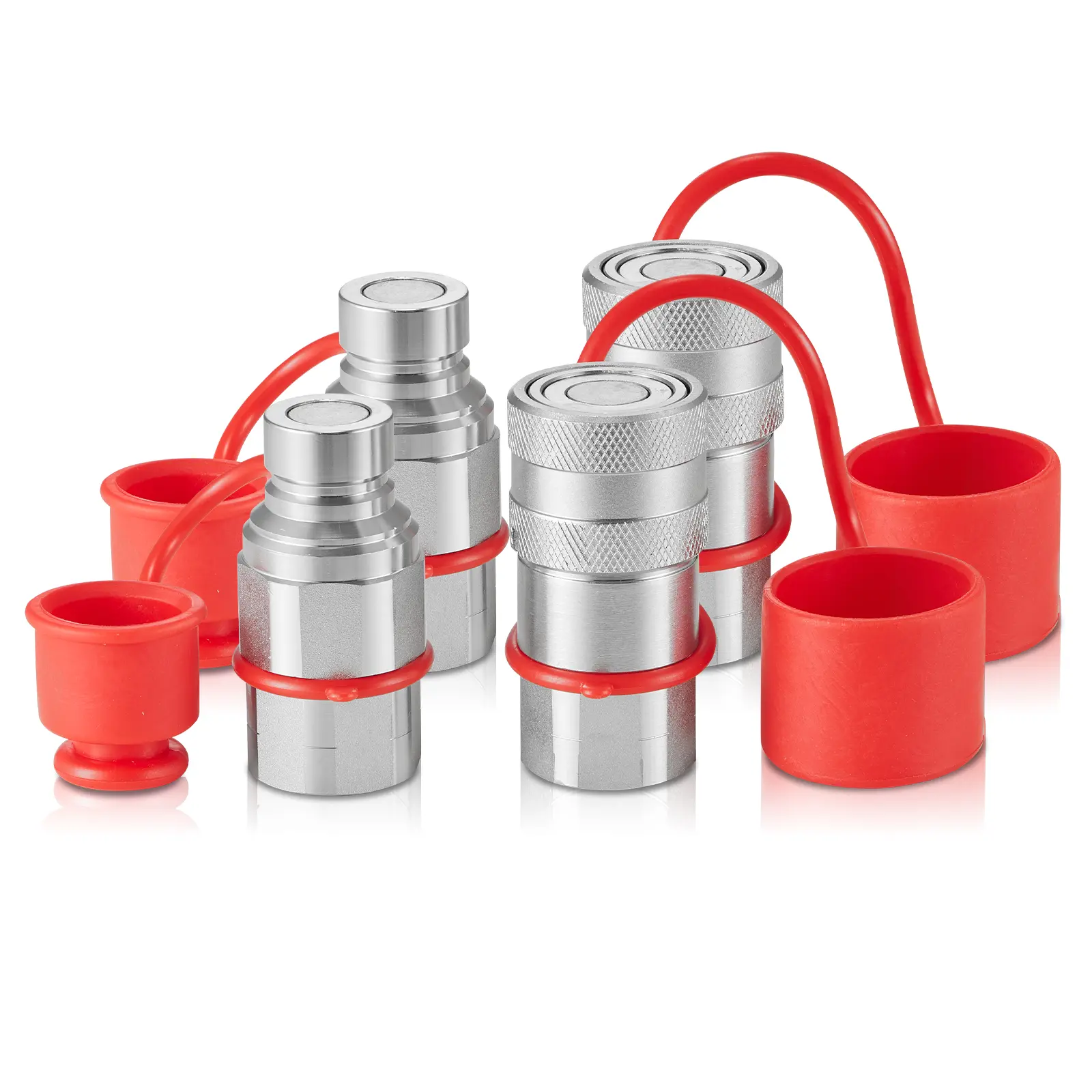 【summerfinds】VEVOR 1/2" Flat Face Hydraulic Quick Connect Couplers, 1/2" NPT Skid Steer ISO16028, Hardened Steel Pipe Connector Fitting, 5076 psi Rating, Non-Slip Knurling, Quick Connect Valve Fittings, 4 Dust Caps | Father's Day Gift