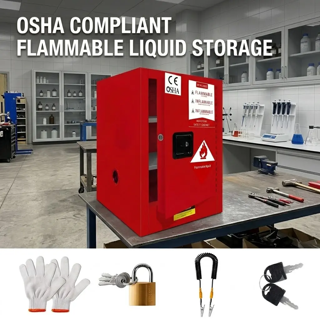 30 Gal Galvanized Steel Flammable Safety Cabinet - Double-Wall Heavy-Duty Welded Tool Organizer with 180° Full Door Swing, 3-Point Key Lock, Adjustable Shelf for Home Garages, Workshop Users