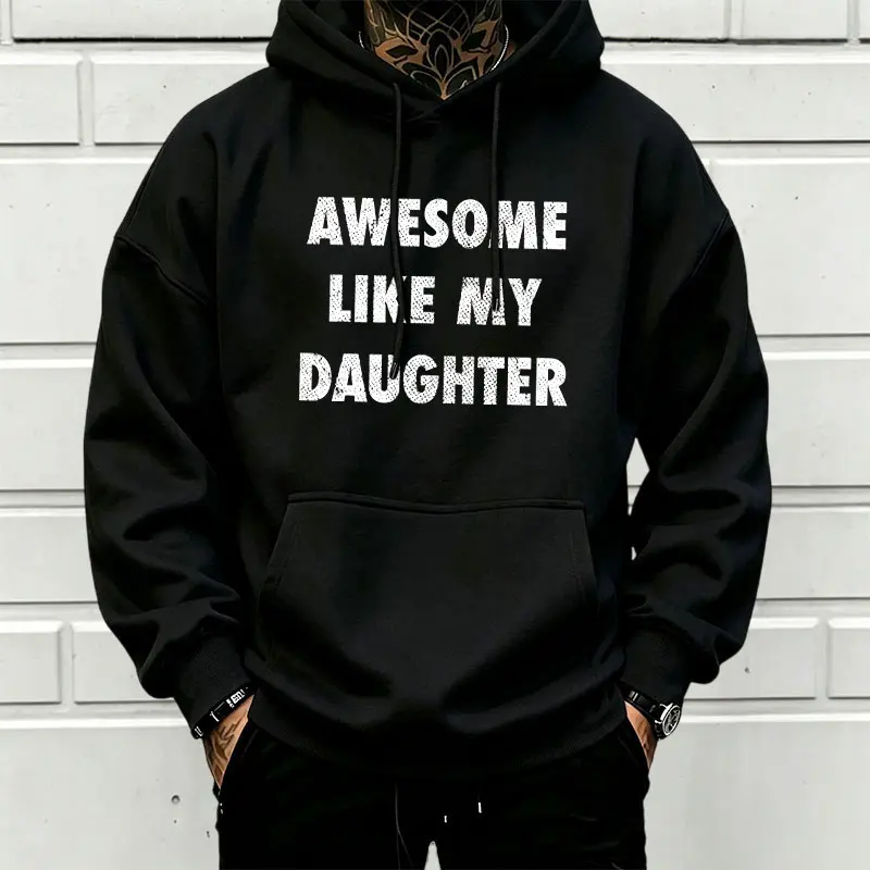 Awesome—just like my daughter. Vintage distressed chunky lettering hoodie for women; fun “dad love” slogan; unisex oversized hoodie.