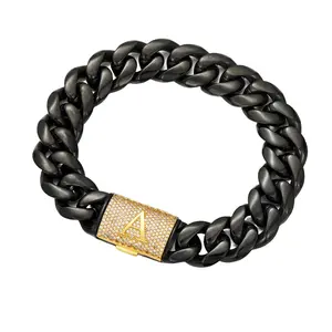 14mm A-Z Custom Letter Cuban Bracelet | Stainless Steel Alloy Chain | Waterproof, Sweatproof, Fire-Resistant & Tarnish-Free Hip Hop Jewelry