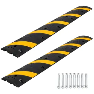 Garvee 2 Packs 6FT Rubber Speed Bumps,72inch Heavy Duty Speed Humps with 8 Bolts,66000 LB Capacity for Parking Lots, Roads, Schools, Warehouses, Hotels