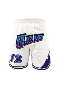 Men's Letter & Number Embroidered Drawstring Waist Basketball Shorts, Casual Quick Drying Breathable Regular Fit Shorts, Summer Sport Outdoor Clothing, Streetwear Sports Shorts