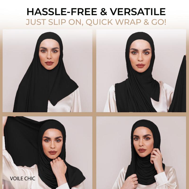 Voile Chic Instant Jersey Hijab – Pre-Sewn Slip-On, 75" x 23.5", Lightweight 95% Viscose 5% Lycra, All-Day Comfort, No Pins