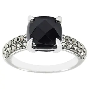 Suspicion Sterling Marcasite & Cushion Cut Onyx Ring
