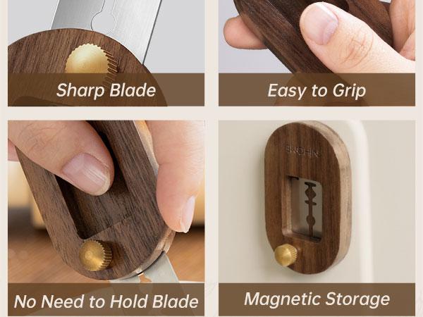 NiHome Bread Lame with Extractable Blade, Magnetic Back, Push-Pull Design, Easy-to-Use Walnut Wood Handle, Ideal for Dough Scoring, Bread, Pastries