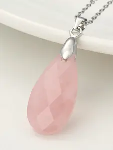 Natural Stone Water Drop Pendant Necklace, Faceted Crystal Stainless Steel Chain, Amethyst & Quartz Crystals & Blue Lace Agate Pendants, Unique Crystals, Pendant Design