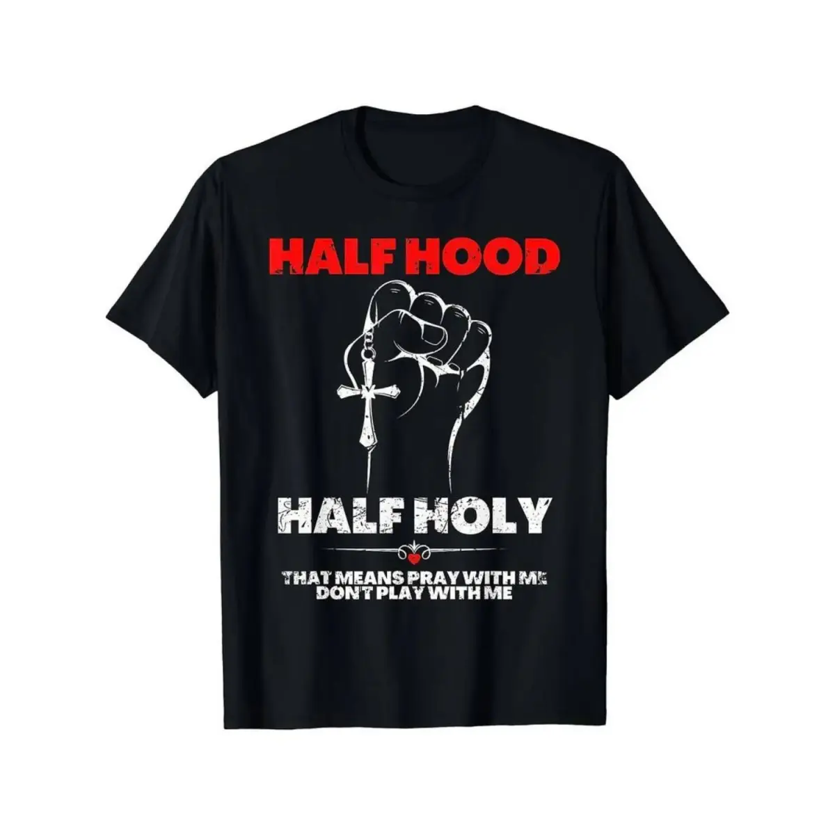 100% Cotton Golf Gift T-Shirt For Men and Women Half Hood Half Holy, Pray With Me Don't Play With Me T-Shirt Funny Men's Short Sleeve Graphic T-shirt Collection Black PR 220g