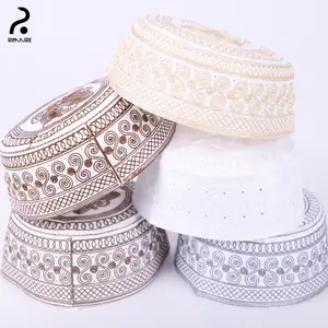 RIMAIRE Keffiyeh Kufi Muslim Hats Set 2025 Newest Islamic Prayer Cap Premium Men Hat Embroidery Hair Cover Yarmulke Modesty Beige Pastel