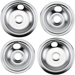 316048413 316048414 Electric Stove Burner Drip Pans by - Fit for Frigidaire Ken-more Electric Range Top with Locking Slots- Includes 2 6-Inch and 2 8-Inch Pans,Silver(Chrome Plated Steel)