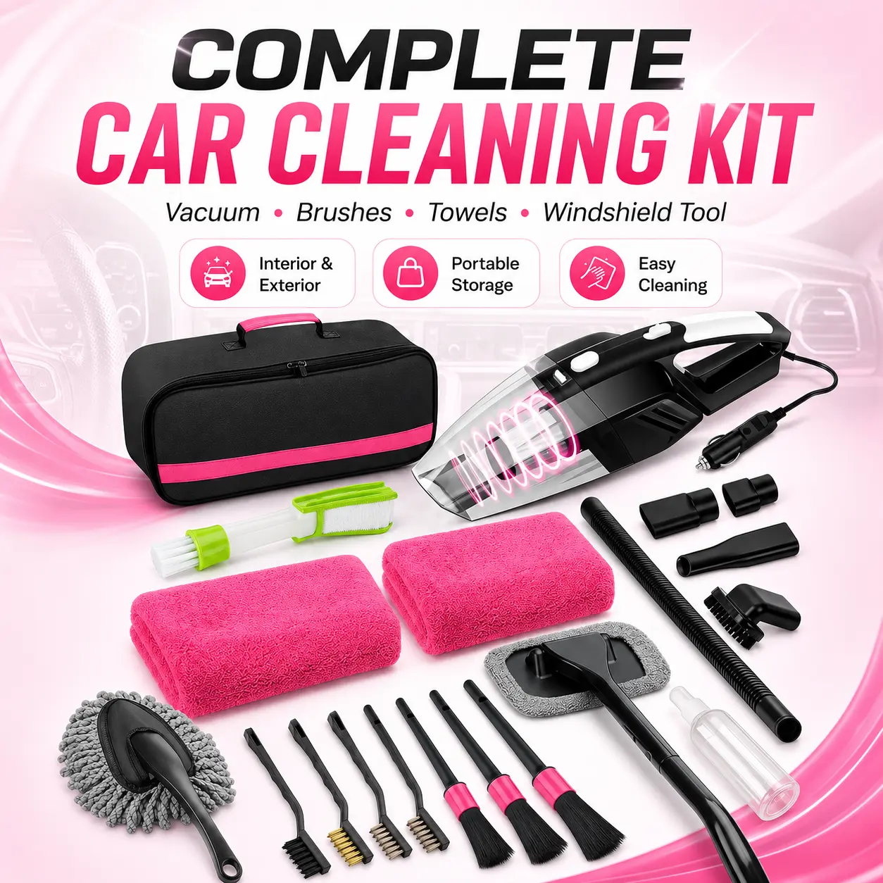 COFSODI 19pcs Car Cleaning Kit with 7500PA High Power Vacuum, Car Detailing Brushes, Microfiber Towels, Car Windshield Cleaning Tool, Professional Car Care Kit - Car Wash Brush Kit for Interior Exterior Wheels