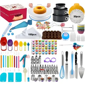 390PCS Cake Decorating Supplies Kit, Baking Tools Set for Cakes – 3 Packs Springform Cake Pans Cake Rotating Turntable 48 Numbered Piping Icing Tips 4 Russian Nozzles 9 Fondant Tools for Beginners