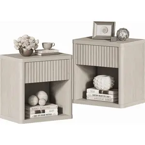 Bedside Nightstand with Drawers and Open Shelves, Rounded Corner Side Table with Cable Management, Modern Minimalist Bedside Cabinet for Bedroom Living Room, Perfect for Lamp Books Remote and Daily Essentials Storage