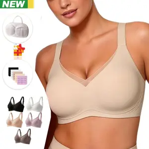 1/2/3/4 Pack Jelly Bra for Women, Wireless Full Bust Support, Full Coverage Push Up Bra, Seamless Comfort Bra, Soft Breathable No Underwire, Wide Strap Back Smoothing Everyday T-Shirt Bra