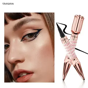 YANQINA Precision Black Liquid Eyeliner with Rhinestones Long Lasting Waterproof Sweat Proof Quick Dry Sparkling Design Eye Makeup