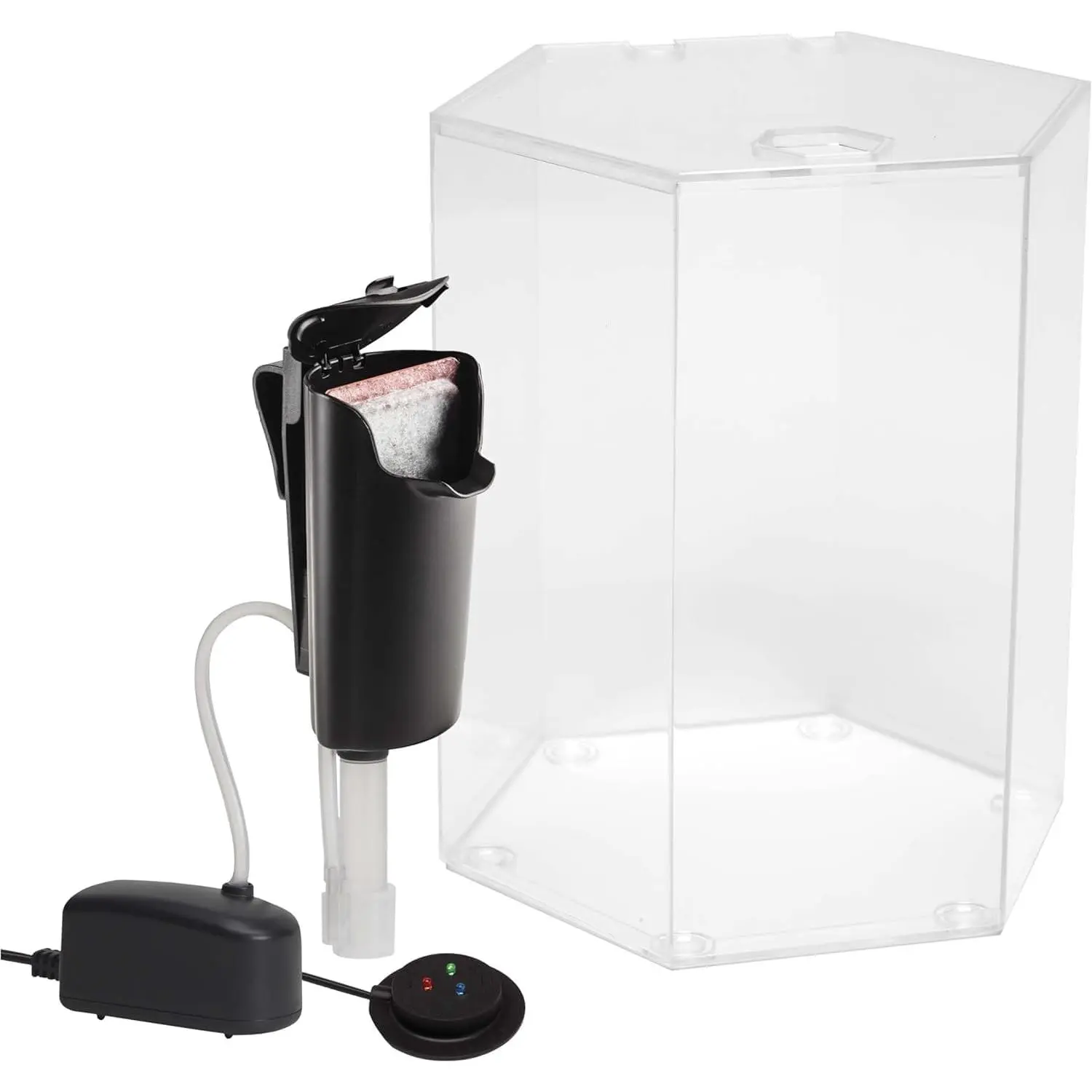Tetra 1 Gallon Hexagon Aquarium Kit with Bubbling and Color Changing LED Light Disc for Fish Tank Decoration