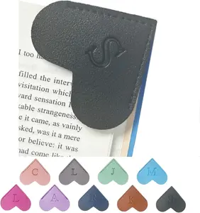 Handmade Personalized Leather Heart Bookmark with Initials, Cute Custom Corner Book Accessory for Book Lovers Gifts (Black S)