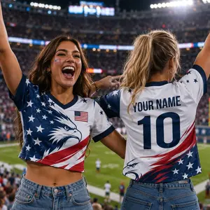 Personalized USA 2026 Women Crop Top Jersey, Custom Name Number America Shirt, Patriotic Soccer Uniform for Men Women Youth Kids