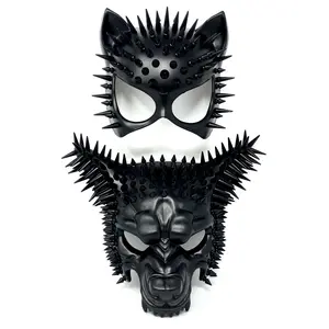 Steampunk Couples Masquerade Masks, Men Women Devil Demon Goat Horn Costume Halloween Party Mask