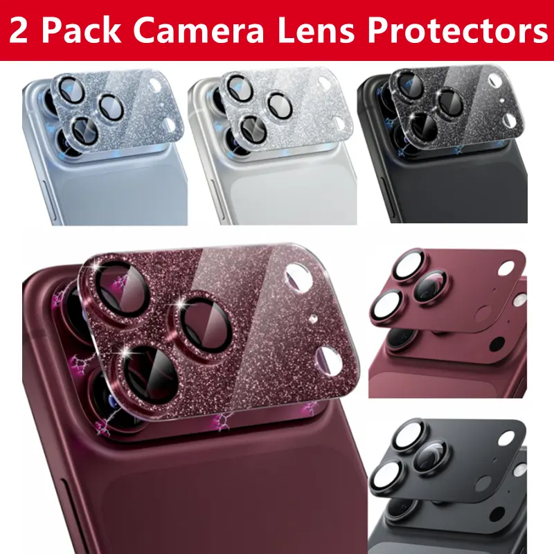 2 Pack Camera Lens Protectors for iPhone 18 Pro Max/18 Pro/17 Pro Max/17 Pro Metal Frame, 9H+ Tempered Glass, Full Coverage
