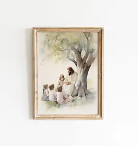 Jesus Teaching Children Print, Jesus Print, Christian Home Decor, Jesus Wall Art Unframed