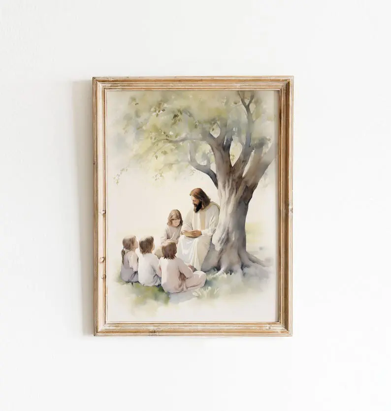 Jesus Teaching Children Print, Jesus Print, Christian Home Decor, Jesus Wall Art Unframed