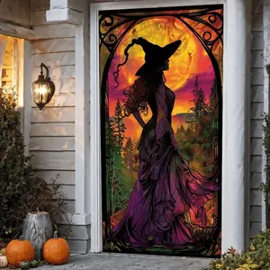 Witch Pattern Door Curtain, Polyester Material, 1 Count Halloween Themed Door Decoration, Indoor Outdoor Door Curtain for Living Room Bedroom