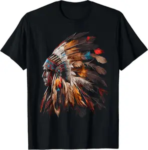 Native American Indian Headdress Graphic Tees Men Women T-Shirt Plus Size