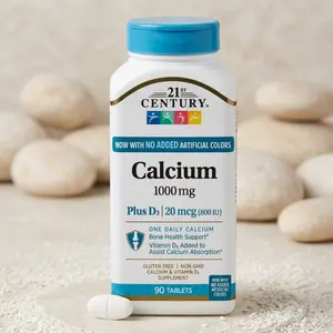 21st Century Calcium Plus D3 Tablets, 1000 mg Calcium with Vitamin D3 800 IU, Bone Health Support Supplement for Men and Women, Gluten Free Non GMO Formula, 90 Tablets