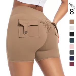 New peach butt workwear tight shorts for women, high-waisted, elastic, butt-lifting, buttoned yoga pants, quick-dry running fitness pants