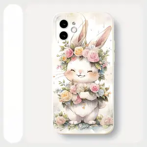 Floral Bunny Spring Gift Pattern, shockproof and anti-slip TPU full-coverage phone case, suitable for iPhone 17, 16, 15, 14, 13, 12, 11, XS, X, Samsung and other series models. Can be given as a gift to friends or family.