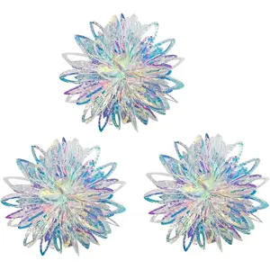Iridescent Flower Ball Ornament Hanging Decoration, Foil Ceiling Decorative Hanging Ornaments for Christmas Bridal Shower Wedding Birthday Frozen Theme Party Fairy Princess Rainbow Show Decoration