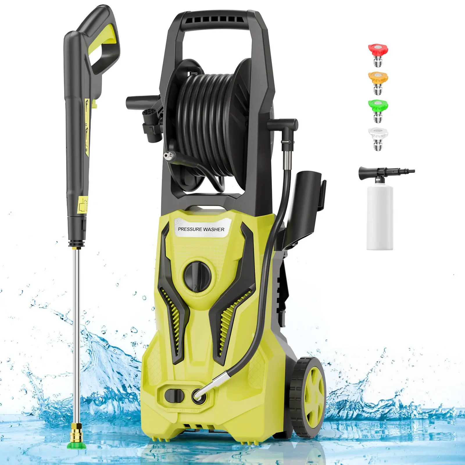 Electric Pressure Washer 2600PSI 2.6GPM, Retractable Hose Reel, Versatile Cleaning, Multi-Purpose Cleaning Performance, with 4 Adjustable Nozzle, 500ML Soap Bottle, Stainless Steel Lance, Automatic Total Stop System for Car, Home Cleaning