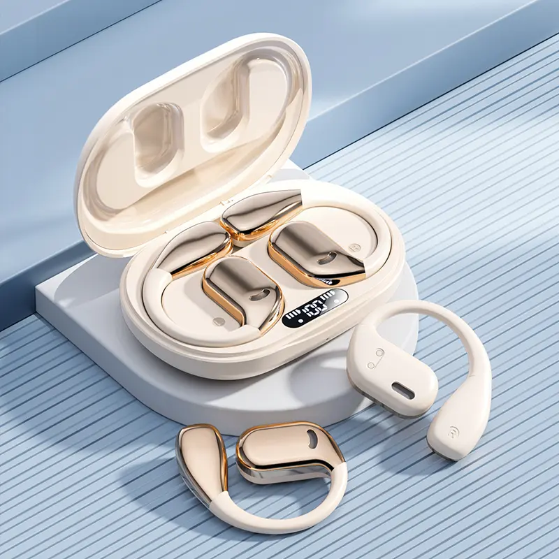 Sports Earbuds Open-Ear Bluetooth Headphones with Long Battery Life Mic & Charging Case Ideal for Workouts Office Commuting Compatible with iPhone Android Bone Conduction Tech Chargeable