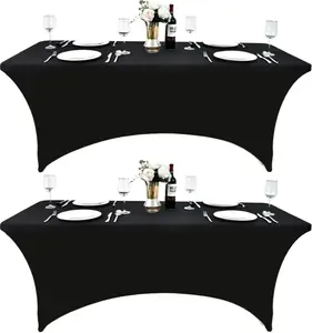 2-Pack 6ft Black Spandex Table Covers for Rectangle Standard Folding Tables - Wrinkle Resistant Stretch Tablecloths - Ultimate Fitted Table Protector for Parties, Trade Shows, Banquet