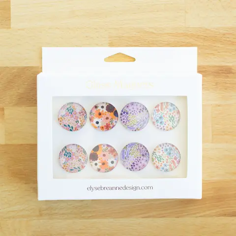 Elyse Breanne Design Glass Fridge Magnets Set - 8-Piece Round Floral Patterns Set with 4 Designs, Decorative Accents for Home Kitchen Room Decor, Collect All Magnets