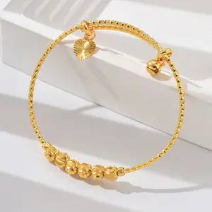 【4pcs】Fashion Gold-Plated Beaded Heart-Shaped Push-Pull Bracelet for Women - Versatile and Unique Trendy Jewelry,Boho Chic