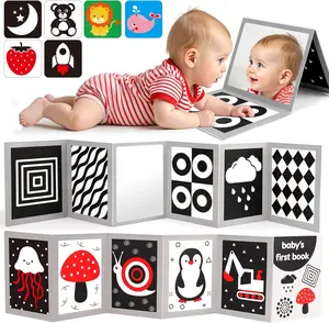Black & White High Contrast Baby Books & Flash Cards – Tummy Time Mirror Sensory Toy for Newborns 0–6 Months, Infant Brain Development Toy, Baby Shower Gift for Boys & Girls