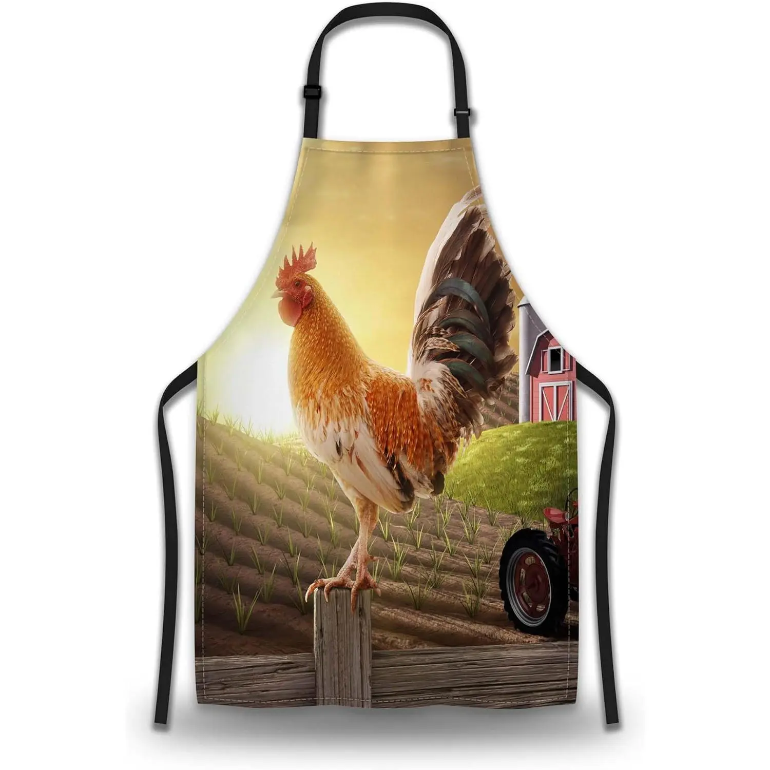 Gardening Apron for Men Rooster Pinafore Aprons for Women for Kitchen Cooking Restaurant BBQ Painting Crafting 27" (W) x 31" (H), Waterproof Aprons