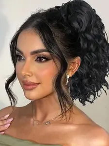 10 Inch Synthetic Deep Wave Drawstring Ponytail for Women, Short Wavy Curly Hairpiece with Elastic Band, Elegant Hair Accessory for Daily Use