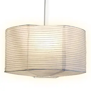 Large Drum Shaped Premium Fine Line Paper Lantern Lampshade, White (18"W x 10.5"H)