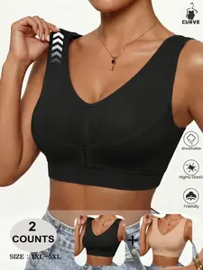 Women's Plus Size Wireless Everyday Bra Underwear 2026 Spring Summer New, Adjustable Front Closure, Comfortable Medium Support, Fit, Breathable Skin-Friendly