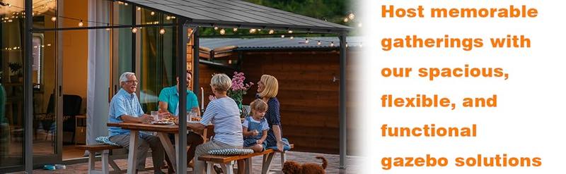 GARVEE 12x14FT Lean to Gazebo, Hardtop Wall Pergola with Polycarbonate Roof, Aluminum Frame Mounted Gazebo for Lawn Patio Deck Yard Party GARVEE 12x14FT Lean to Gazebo, Hardtop Wall Pergola with Polycarbonate Roof, Aluminum Frame Mounted Gazebo for Lawn Patio Deck Yard Party