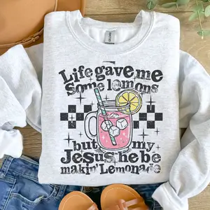 Life Gave Me Some Lemons But My Jesus He Be Making Lemonade Sweatshirt - Ash Grey - Faith Sweatshirt Pullover Soft Unisex Womenswear Cotton Fabric