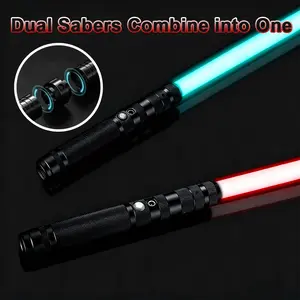 KUKIMO 2PCS RGB Lightsaber Set 2 in 1 Metal Handle 16 Modes USB Rechargeable Light Sword with Sound Effects for Cosplay Light Up Saber Double