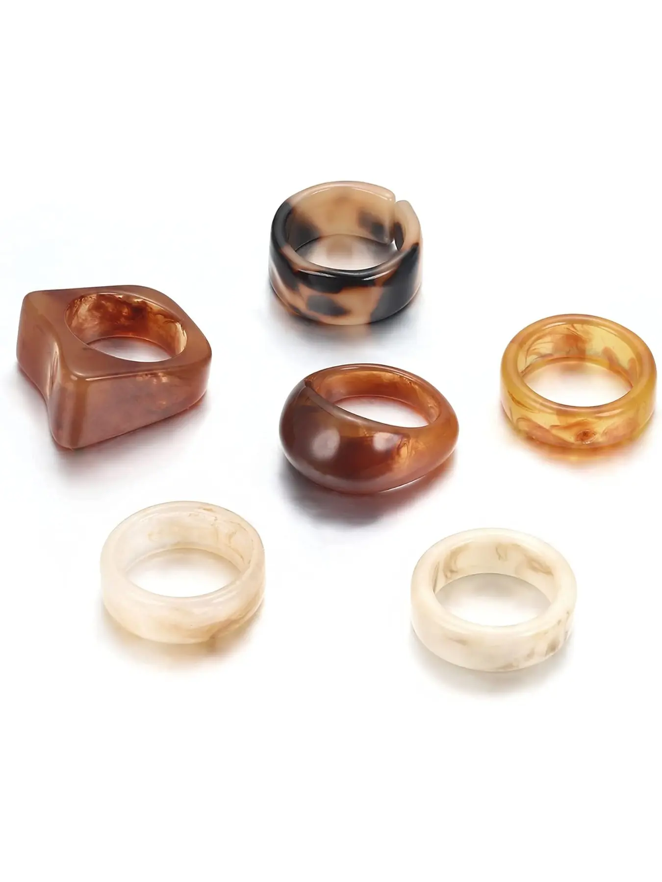 5-10Pcs Vintage Resin Acrylic Beautiful Rings for Women Stackable Finger Rings Colorful Trendy Chunky Transparent Plastic Band Rhinestone Gem Rings Set